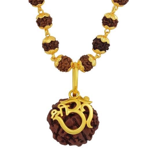 5 Mukhi Rudraksha Chain for Men | Original Sacred Bead Gold Necklace for Health & Peace - RamKart