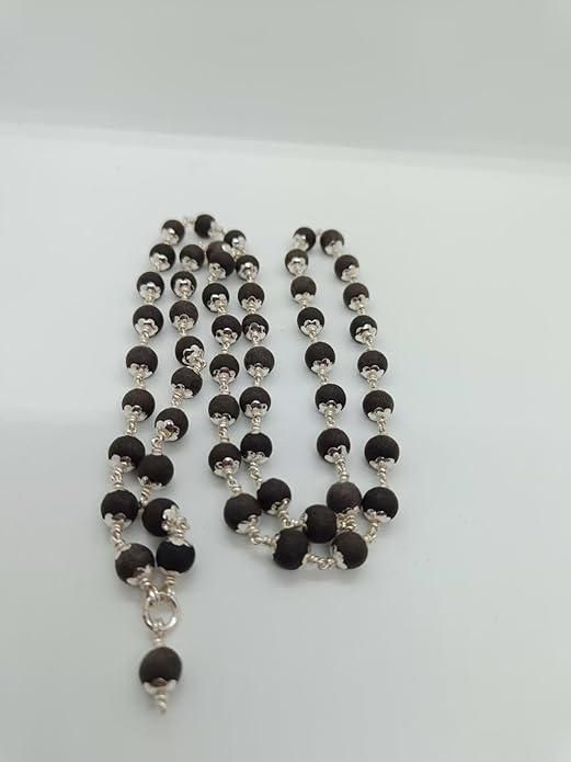 Original karungali wood mala with silver cap 6mm beads