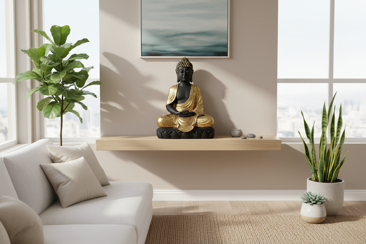 Buddha statue in peaceful home interior