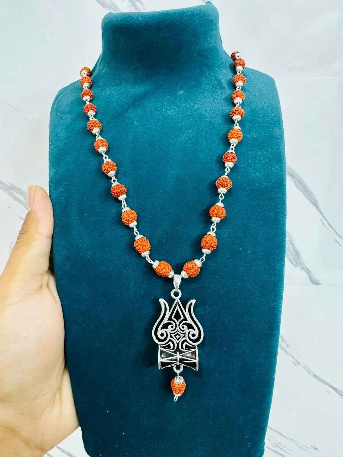 silver rudraksha chain with Trishul Damru pendant