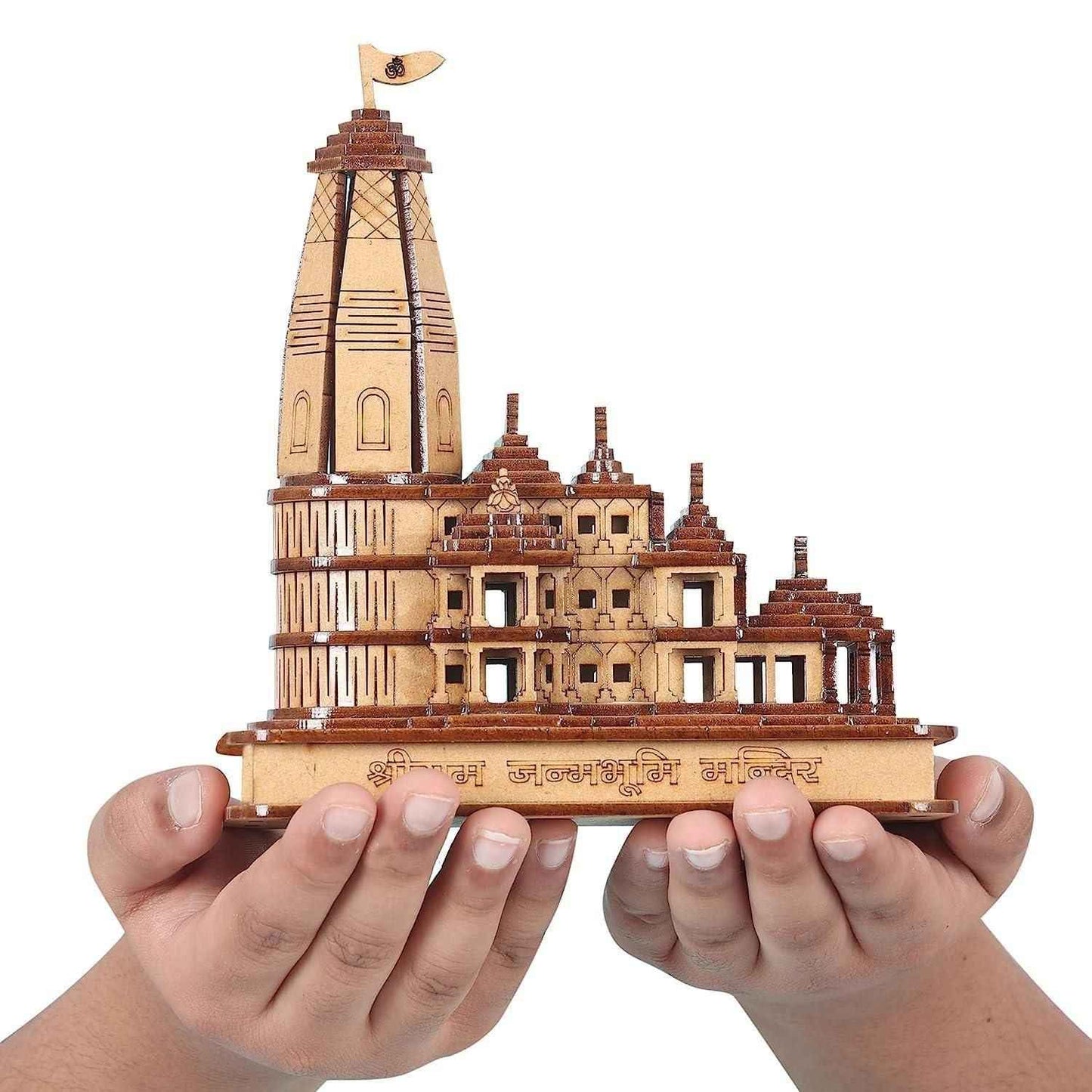 Decorative Showpiece Wood Temple for Gift - Handcrafted Wooden Mandir for Home Decor - RamKart