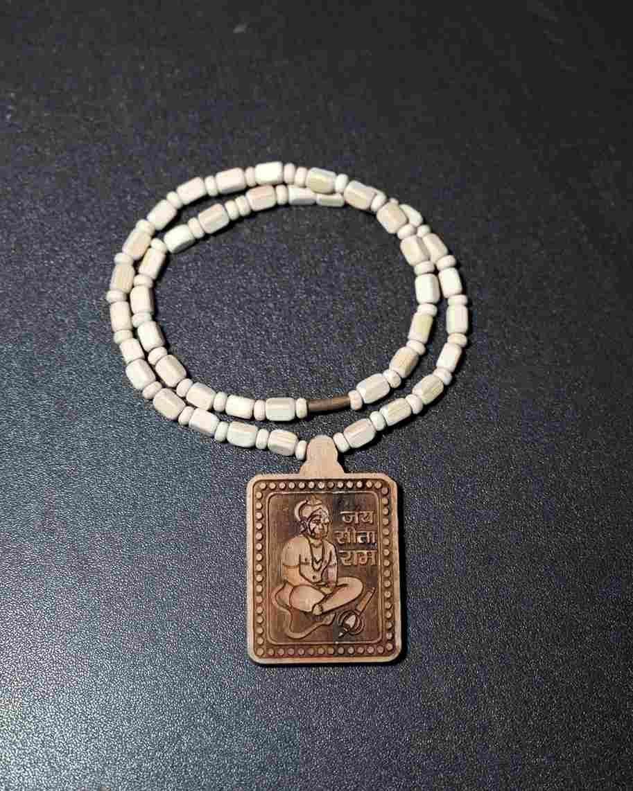 Tulsi Kanthi Mala with Hanuman Pendant - Sacred Wood Necklace (200g) - RamKart