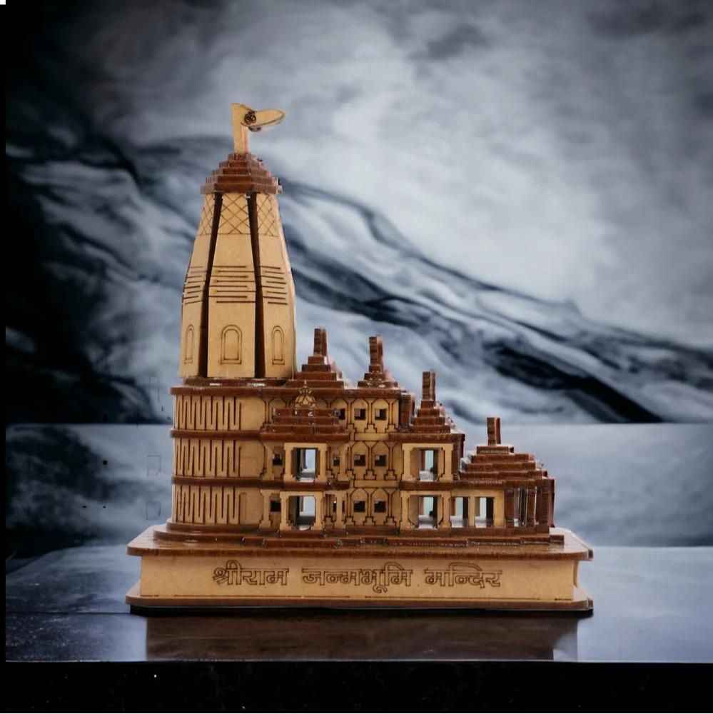 Decorative Showpiece Wood Temple for Gift - Handcrafted Wooden Mandir for Home Decor - RamKart