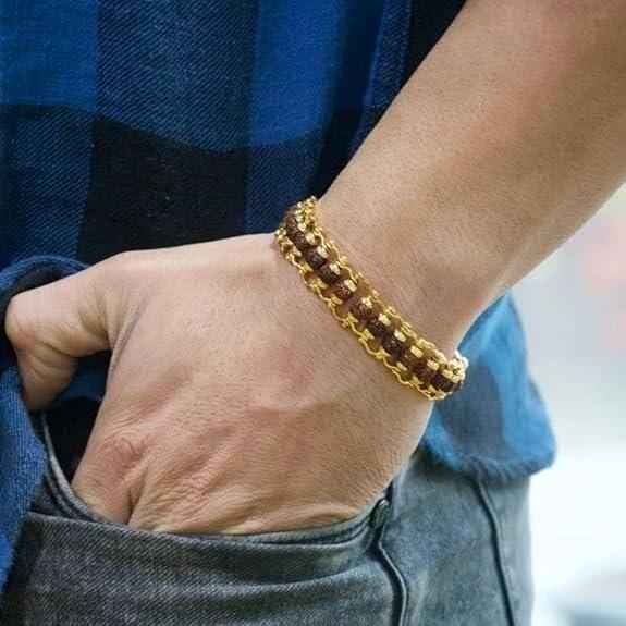 Gold Plated Rudraksha Bracelet for Men - Premium Spiritual Jewelry (200g) - RamKart