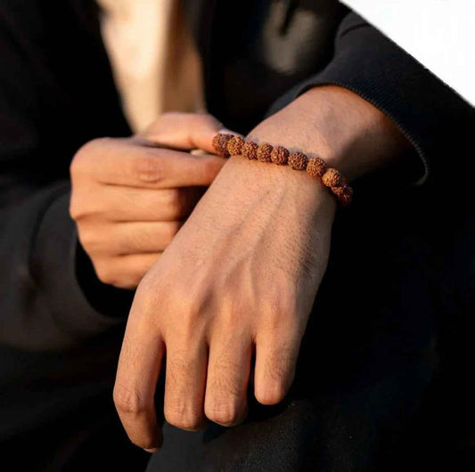 Authentic 5 Mukhi Rudraksha Bracelet - Natural Brown Beads for Spiritual Wellness