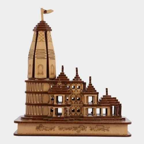 Decorative Showpiece Wood Temple for Gift - Handcrafted Wooden Mandir for Home Decor - RamKart