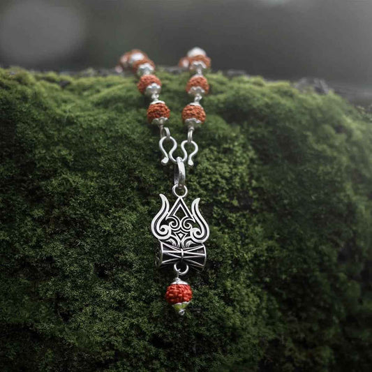 Trishul Damru Rudraksha Pendant with Orignal Rudraksha Mala - RamKart
