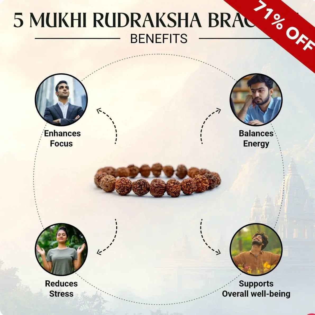 Authentic 5 Mukhi Rudraksha Bracelet - Natural Brown Beads for Spiritual Wellness - RamKart