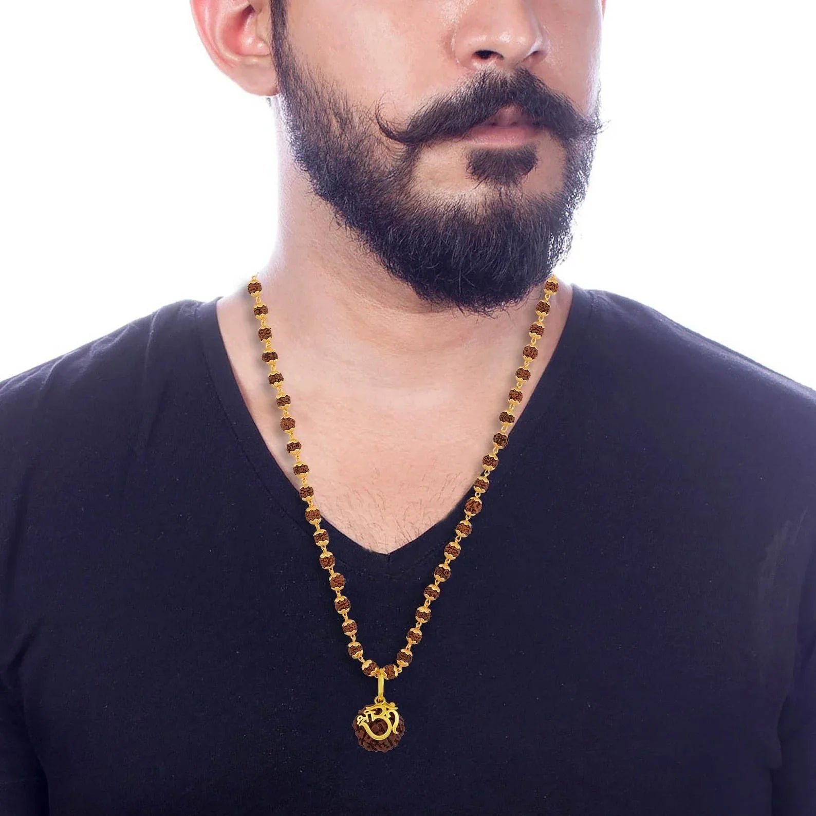 5 Mukhi Rudraksha Chain for Men | Original Sacred Bead Gold Necklace for Health & Peace - RamKart