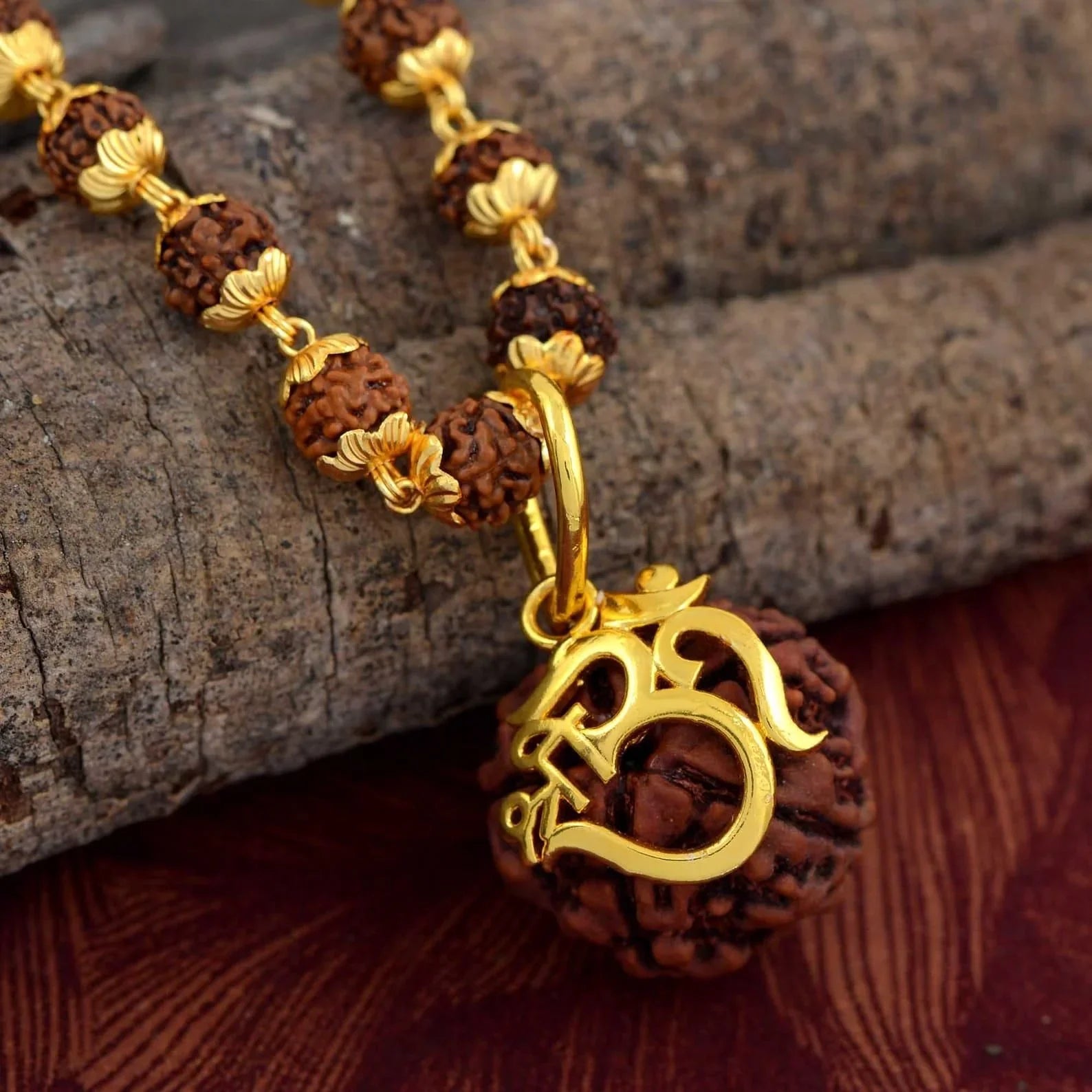 5 Mukhi Rudraksha Chain for Men | Original Sacred Bead Gold Necklace for Health & Peace - RamKart