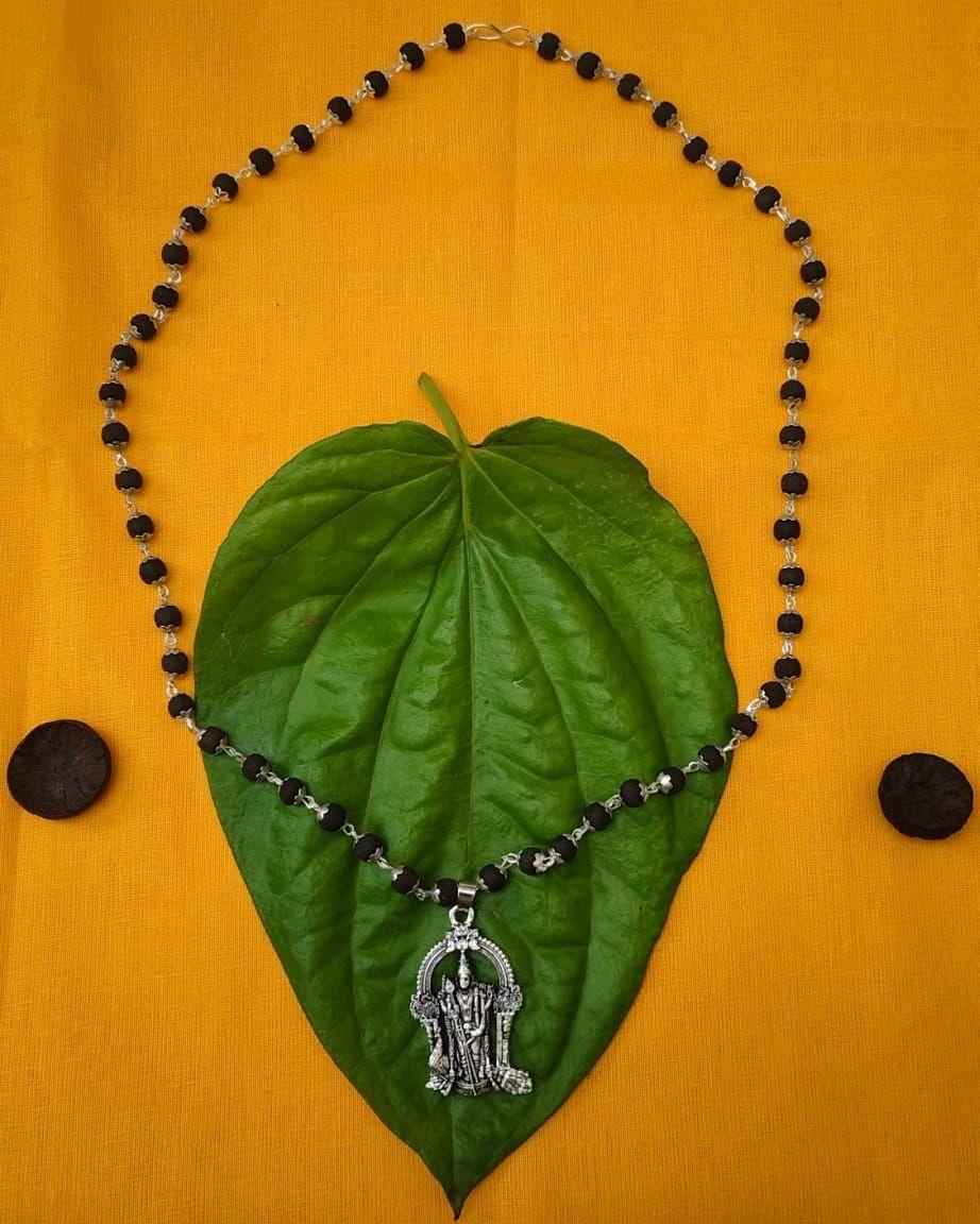 Karungali Mala with Murugan Locket - Sacred Ebony Wood Prayer Beads (200g) - RamKart