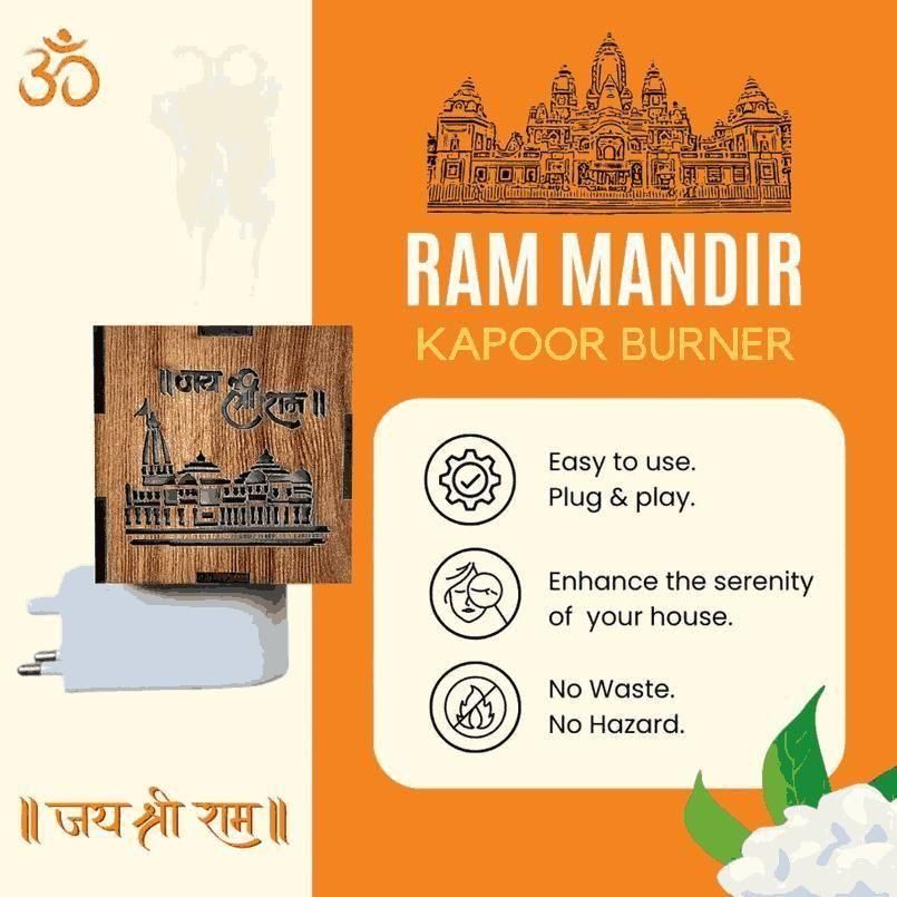 3-in-1 Ayodhya Ram Mandir Aroma Burner & Night Lamp - Wooden Temple Incense Holder with LED Light - RamKart