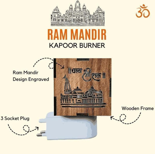 3-in-1 Ayodhya Ram Mandir Aroma Burner & Night Lamp - Wooden Temple Incense Holder with LED Light - RamKart