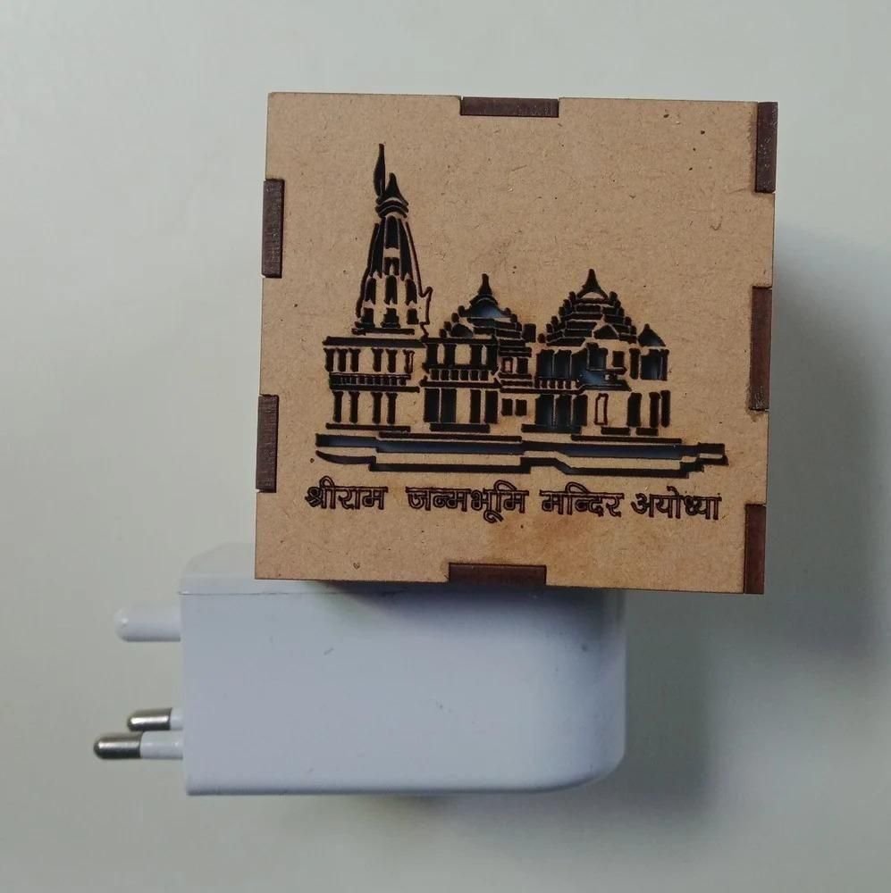 3-in-1 Ayodhya Ram Mandir Aroma Burner & Night Lamp - Wooden Temple Incense Holder with LED Light - RamKart