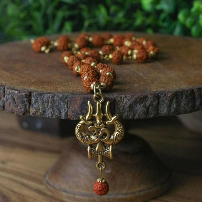 Buy original Rudraksha mala with OM Shiva Trishool pendant – Panch Mukhi Rudraksha mala price in India RamKart