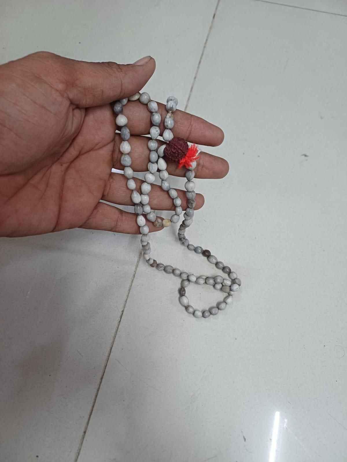 Close up Original Vaijayanti Mala with Rudraksha & Moira Stone