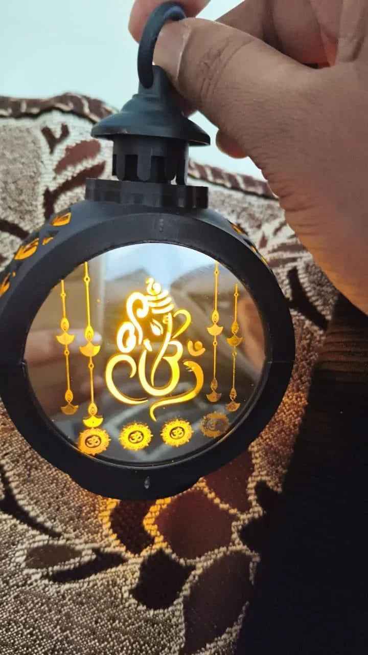 Ganesh lighting decoration placed in home mandir creating a peaceful spiritual ambiance