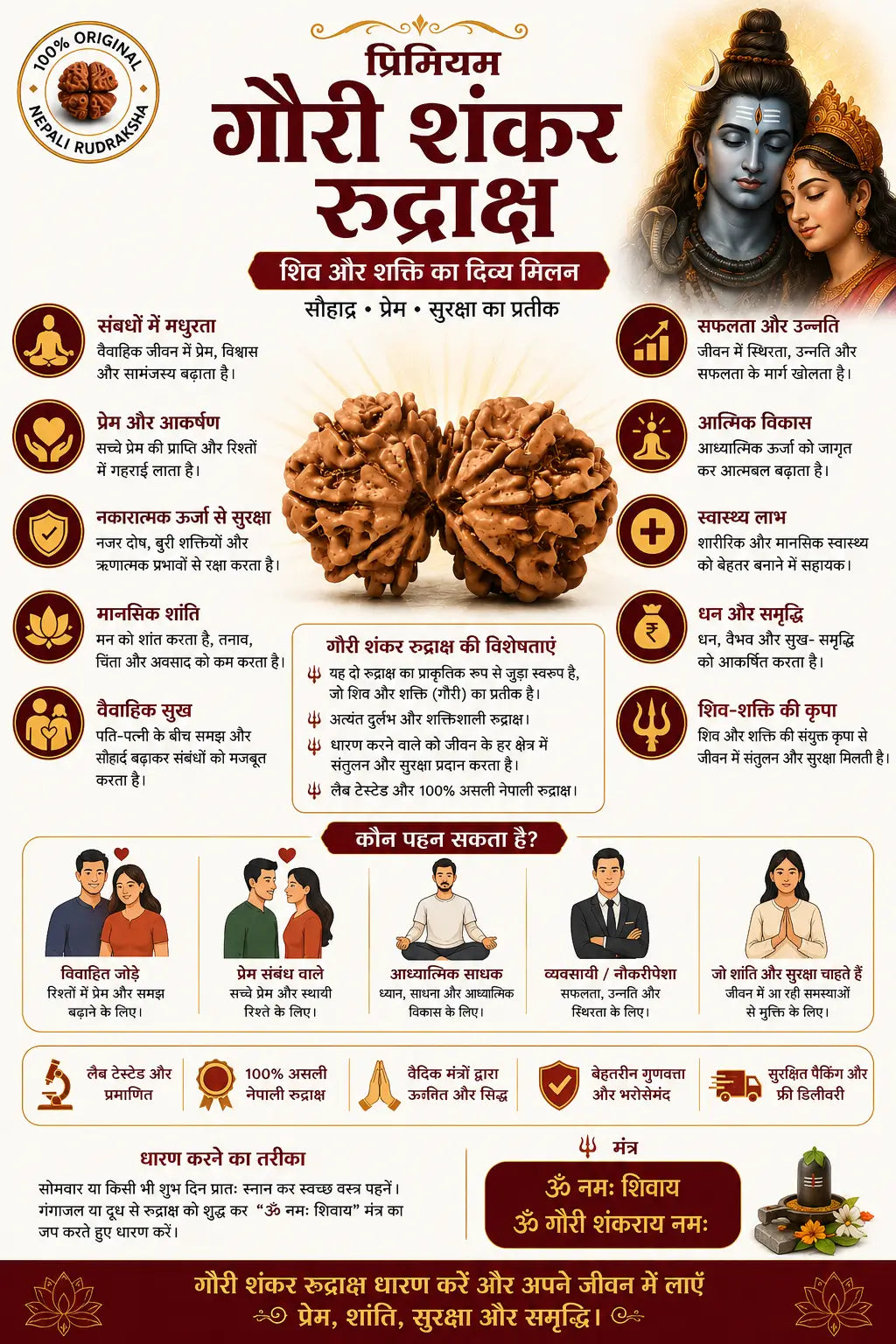 Gauri Shankar Rudraksha Benefits, Gauri Shankar has multiple benefits in marriage, health.
