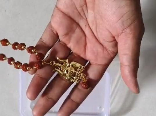 Gold Rudraksha Mala Design with Mahakal Trishul Locket