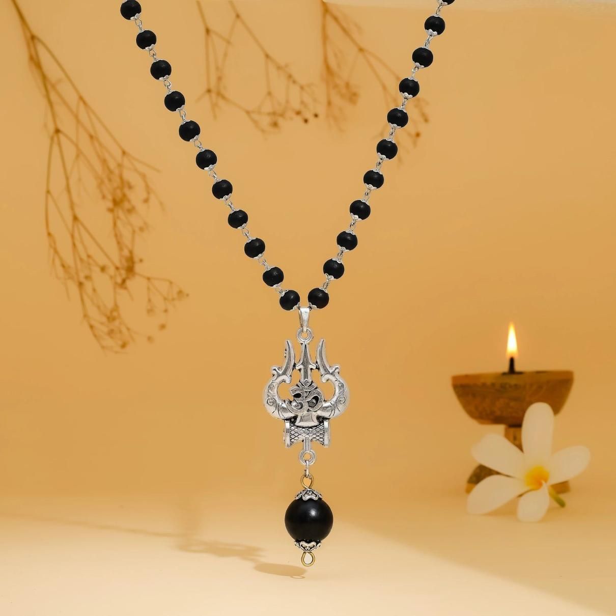 Original Om Shiva Trishool Karungali Mala – Genuine Ebony Wood Mala by Ramkart