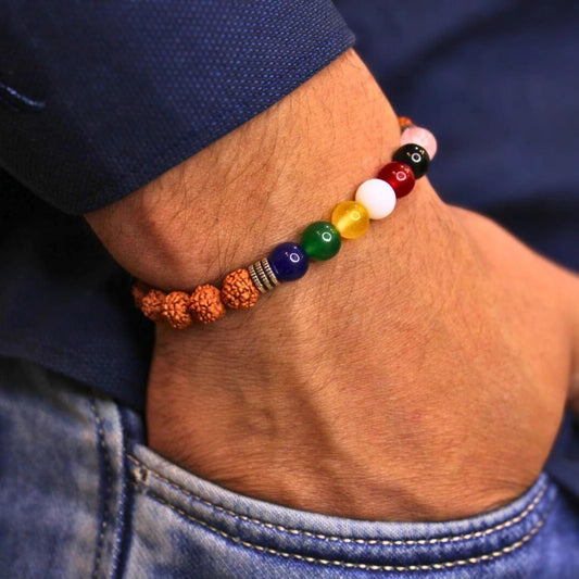 Ramkart 7 Chakra Rudraksha Bracelet — Original Chakra Energy Bracelet with Natural Gemstones