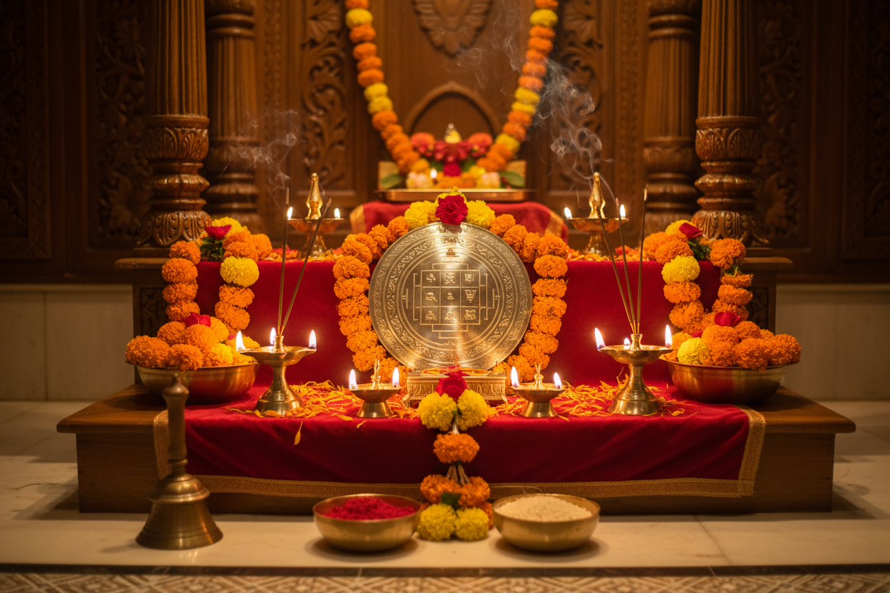 Navagraha Yantra in Traditional Home Temple Puja Room