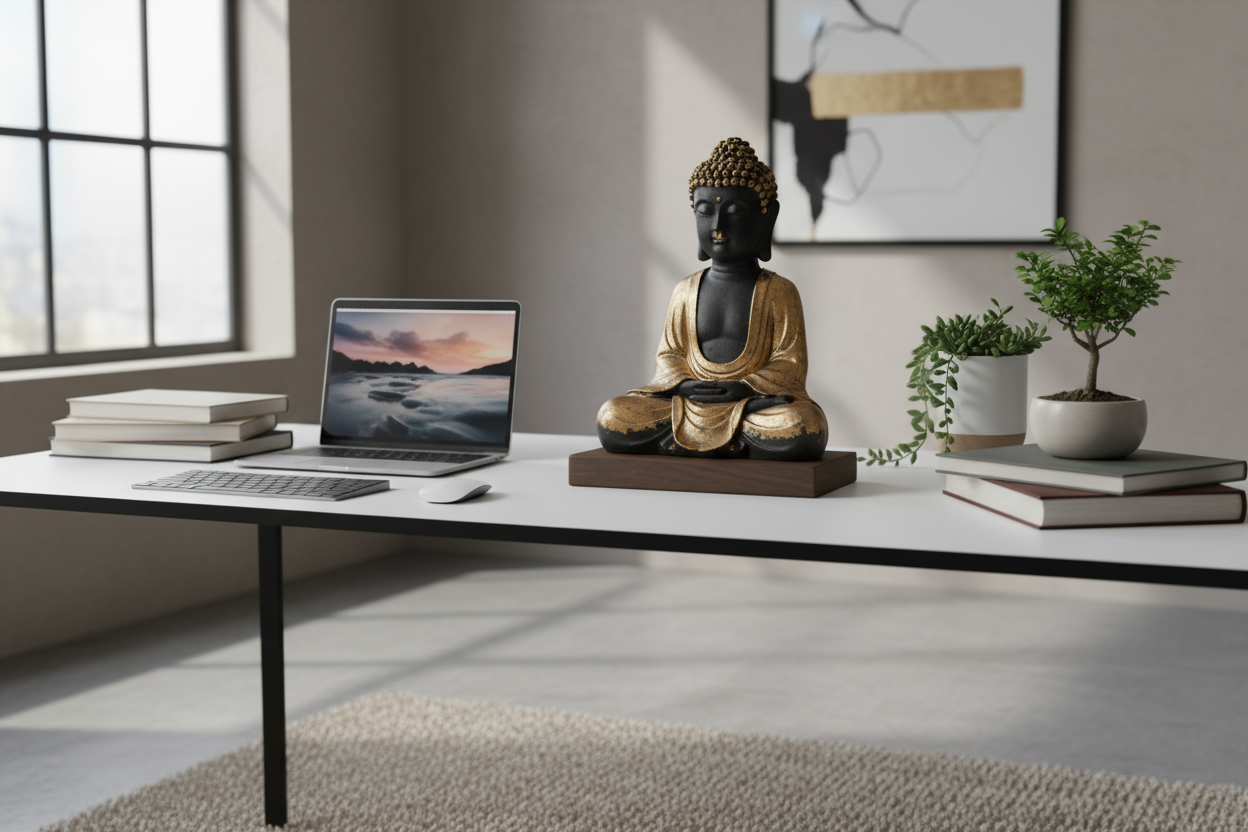 Buddha statue on modern office desk